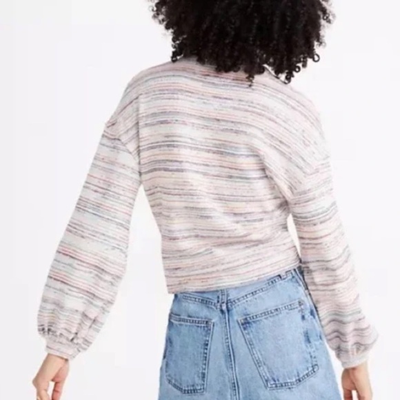 Madewell Rainbow Stripe Long Bubble Sleeve Cropped Top Size S - Picture 2 of 13